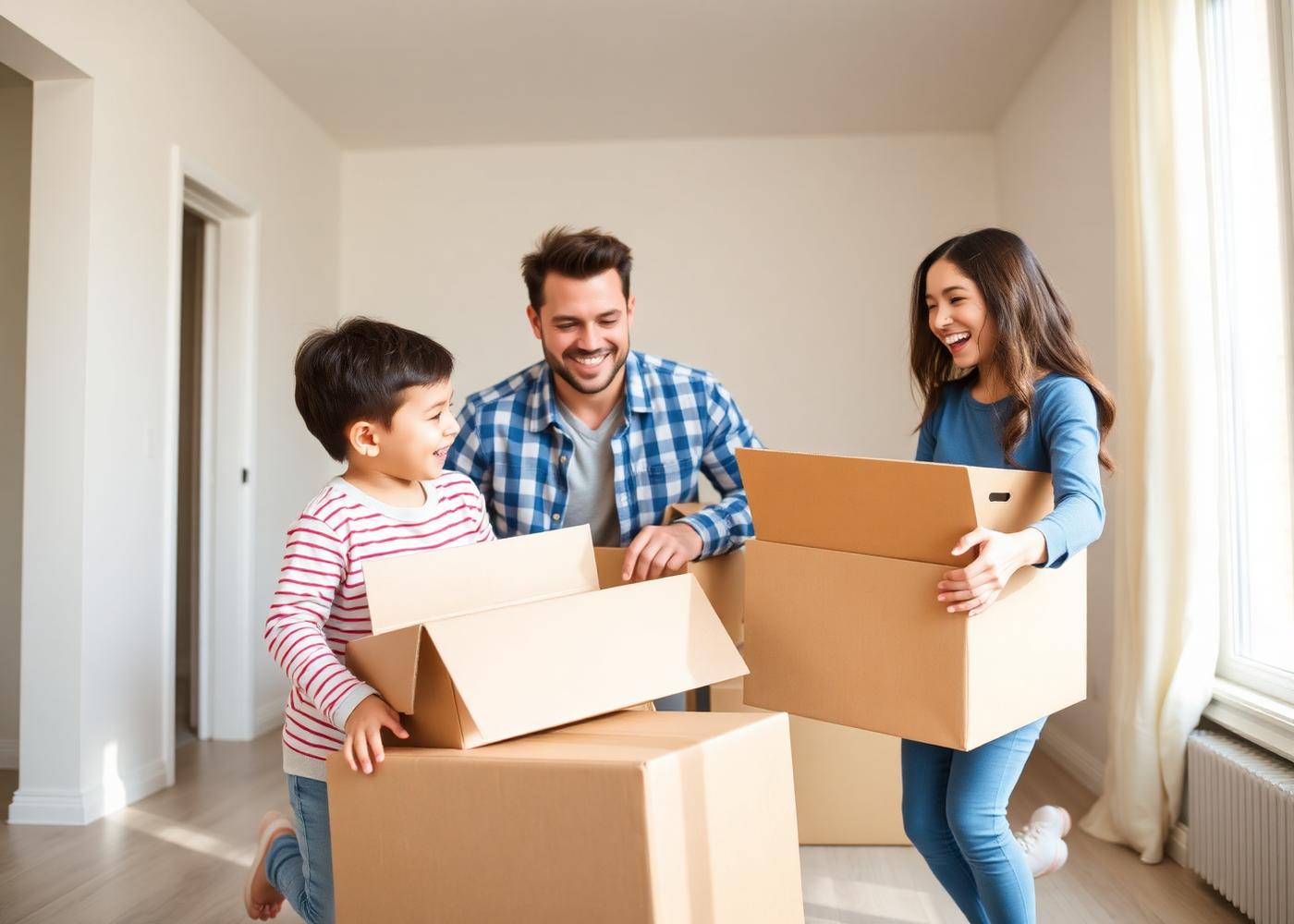 Clients installant leurs cartons dans leur nouveau logement